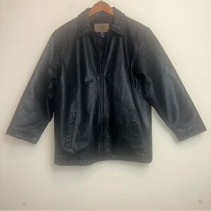 Vintage Gap Jacket Fine Leather Black Unisex Kids Collared Zip Front Y2K Gothic